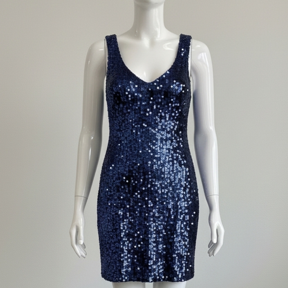 Parker Black Midnight Multi Colour Sequins Holiday Dress sz 12 Like New